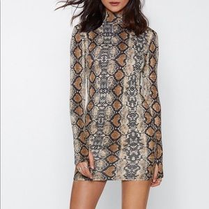 Snake High Neck Mini Dress Sexy Bodycon